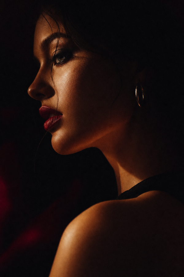 The Playbook Bundle - close up portrait with red lips and gold hoop earring